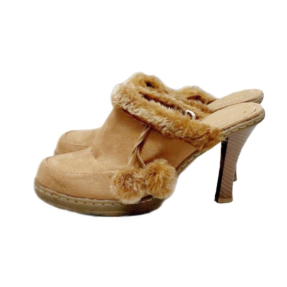 Dollhouse Shoes - Dollhouse Lars Womens Heel Shoes Mules Tan Faux Fur Suede Size 9